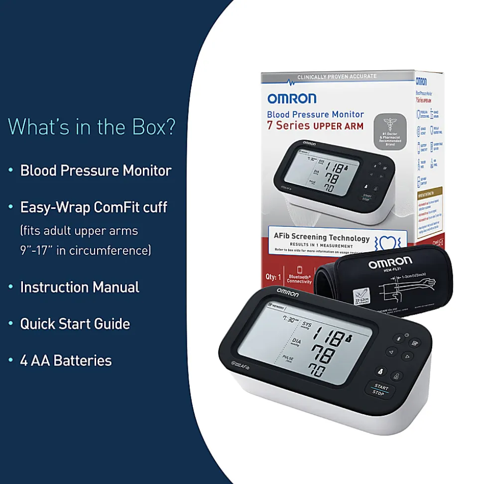 Omron® 7 Series® Upper Arm Blood Pressure Monitor and Cuff with Bluetooth® & Wide-Screen LCD Display, 9-In. to 7-In., BP7360