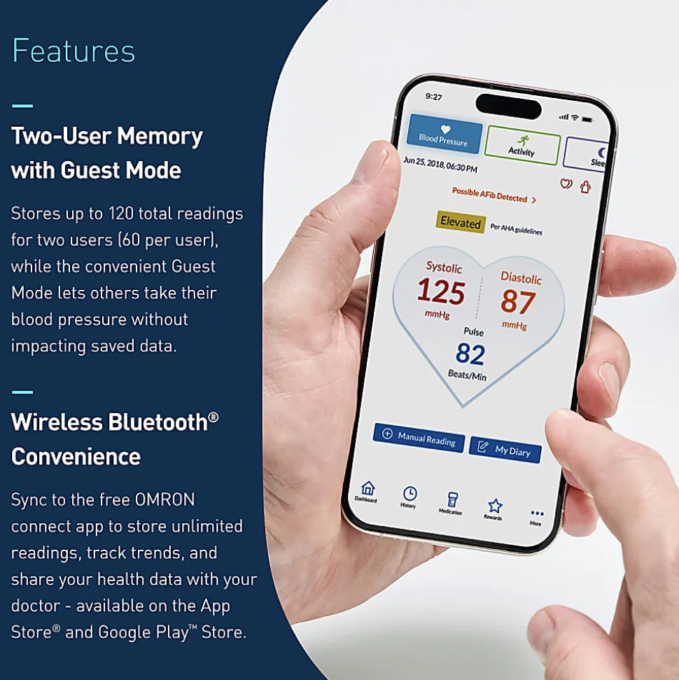 Omron® 7 Series® Upper Arm Blood Pressure Monitor and Cuff with Bluetooth® & Wide-Screen LCD Display, 9-In. to 7-In., BP7360