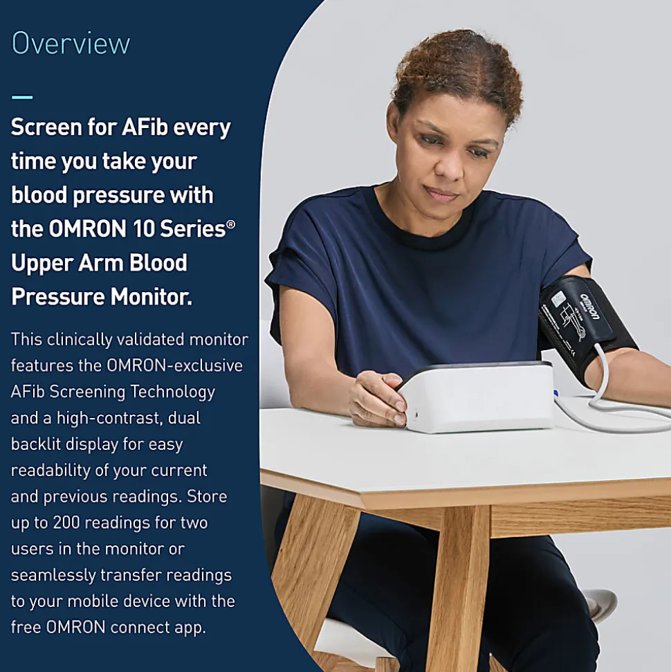 Omron® 10 Series® Upper Arm Blood Pressure Monitor and Cuff with Bluetooth® & Wide Backlit LCD Display, BP7465