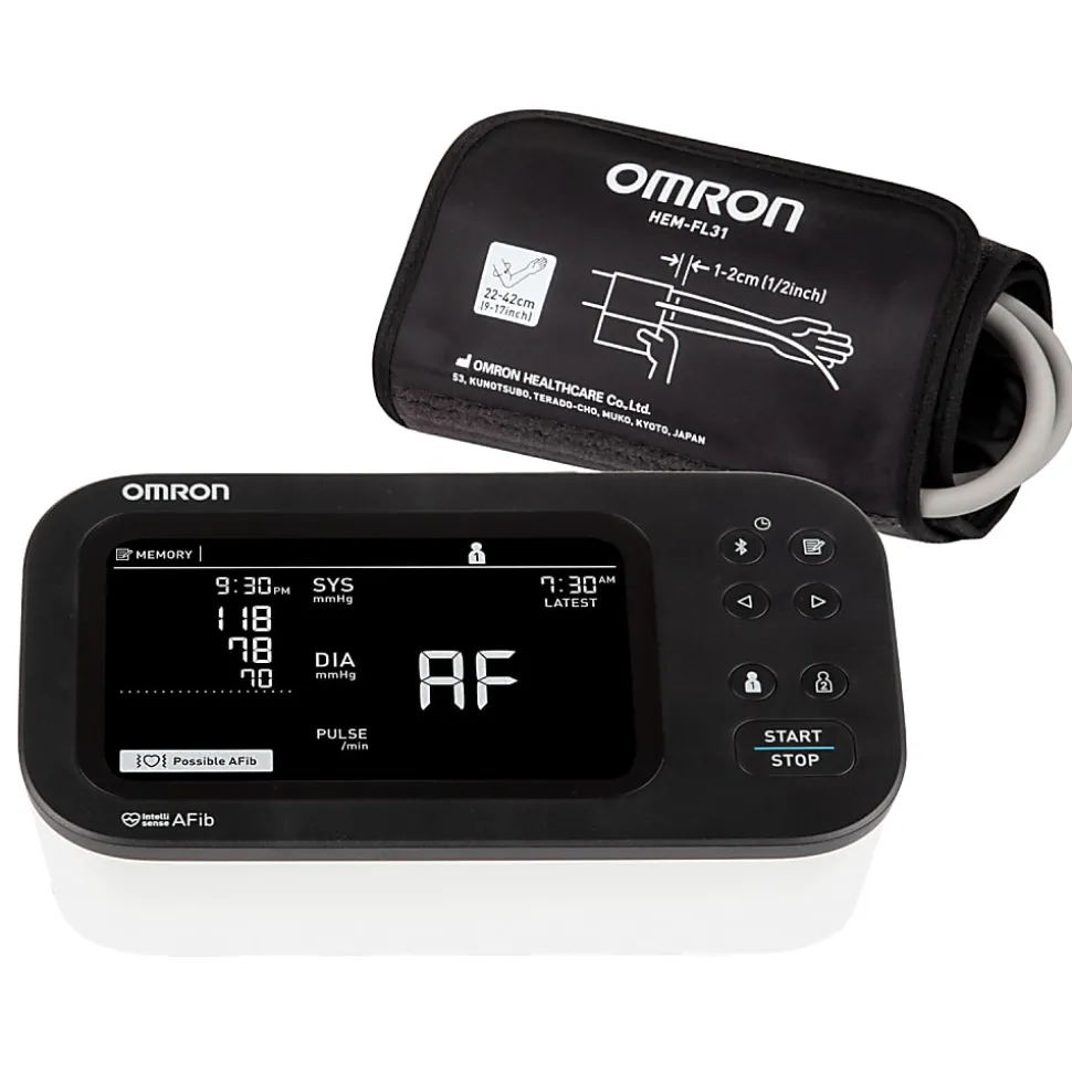 Omron® 10 Series® Upper Arm Blood Pressure Monitor and Cuff with Bluetooth® & Wide Backlit LCD Display, BP7465