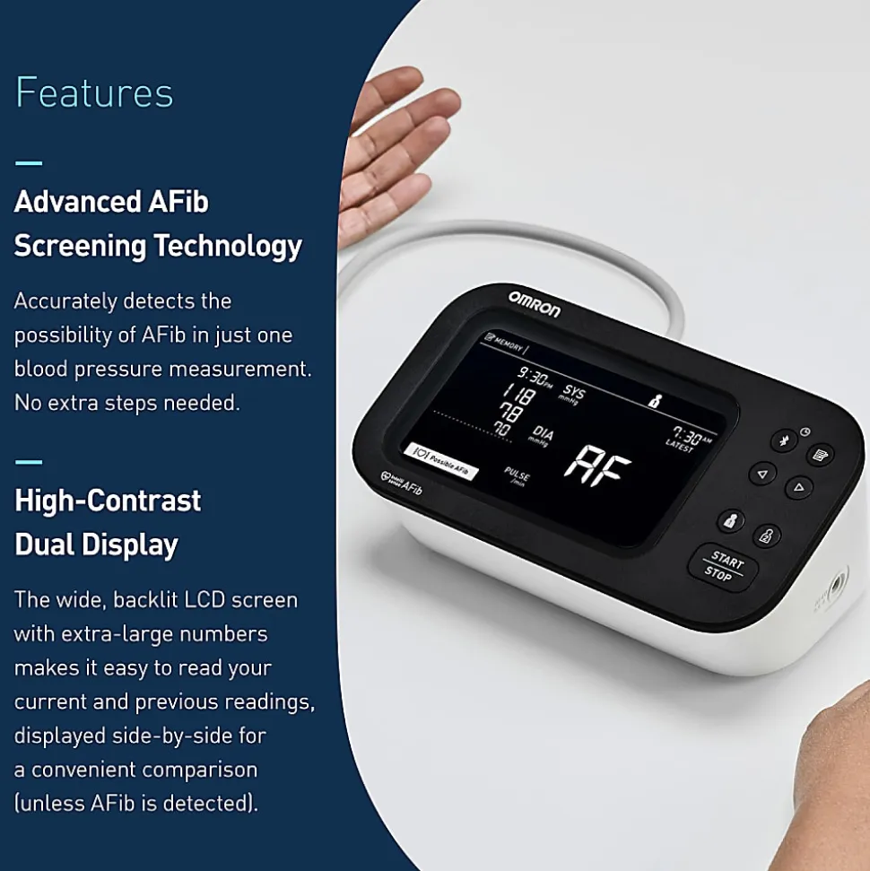 Omron® 10 Series® Upper Arm Blood Pressure Monitor and Cuff with Bluetooth® & Wide Backlit LCD Display, BP7465
