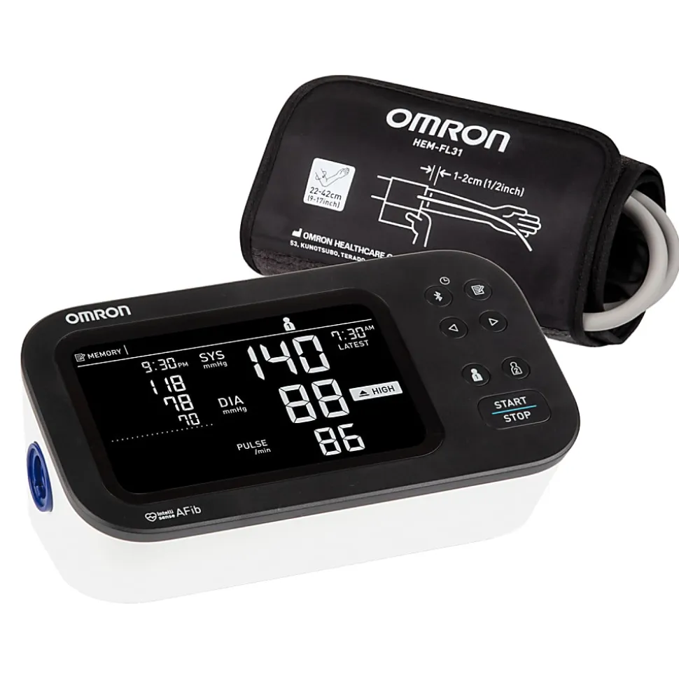 Omron® 10 Series® Upper Arm Blood Pressure Monitor and Cuff with Bluetooth® & Wide Backlit LCD Display, BP7465