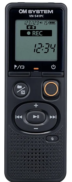 OM System VN-541PC Digital Voice Recorder, 4-5/16”H x 1-1/2”W x 1/8”D, Black