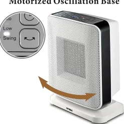 Optimus Portable Oscillation Ceramic Heater w/ Thermostat & LED - Ceramic - Electric - 500 W to 1500 W - H7245