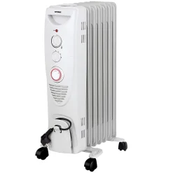 Optimus 1500-Watt Portable 7-Fins Oil-Filled Radiator Heater, 26" x 15", White