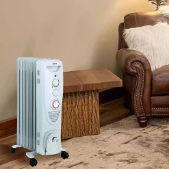 Optimus 1500-Watt Portable 7-Fins Oil-Filled Radiator Heater, 26" x 15", White