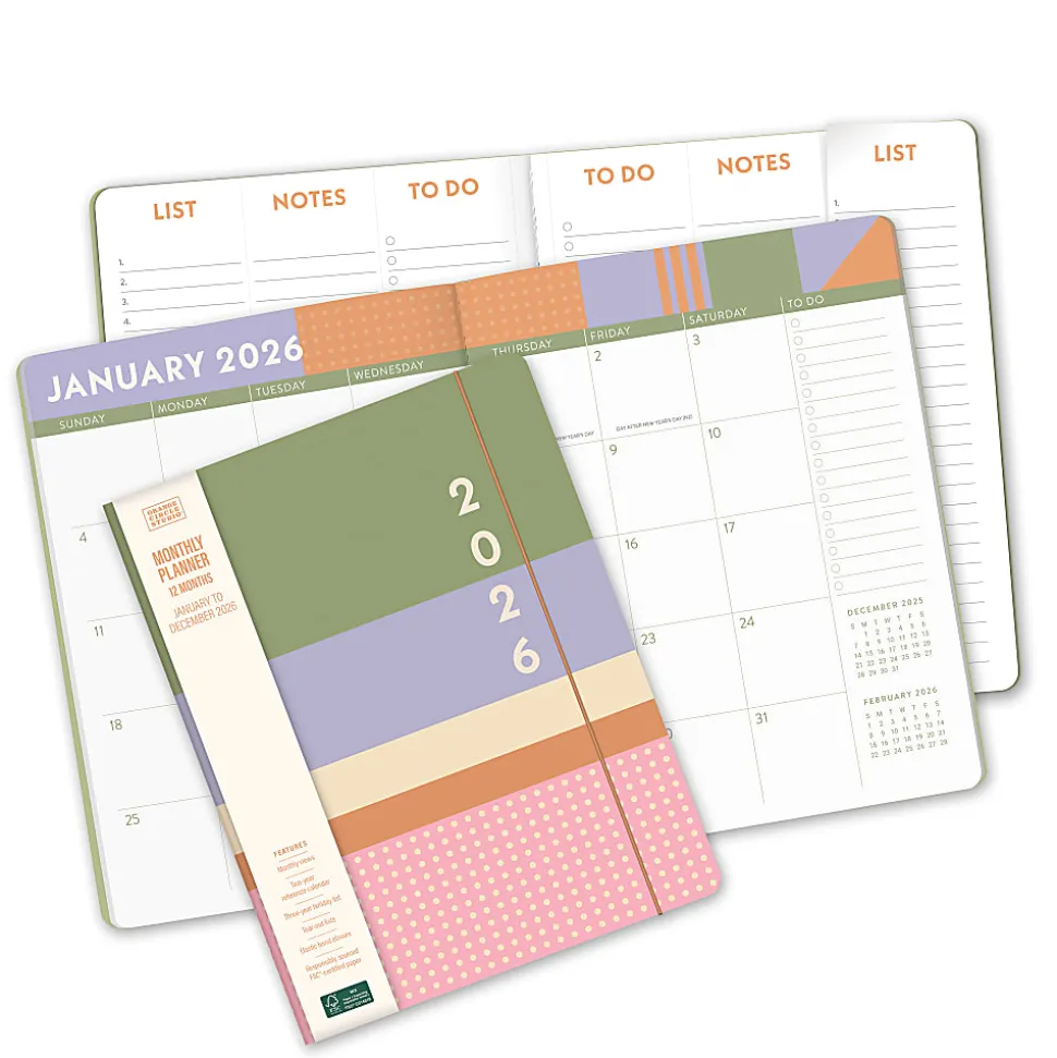 2026 Orange Circle Studio Just Right Monthly Planner, 9-3/4" x 7-1/2", Color Block, January To December, 26358