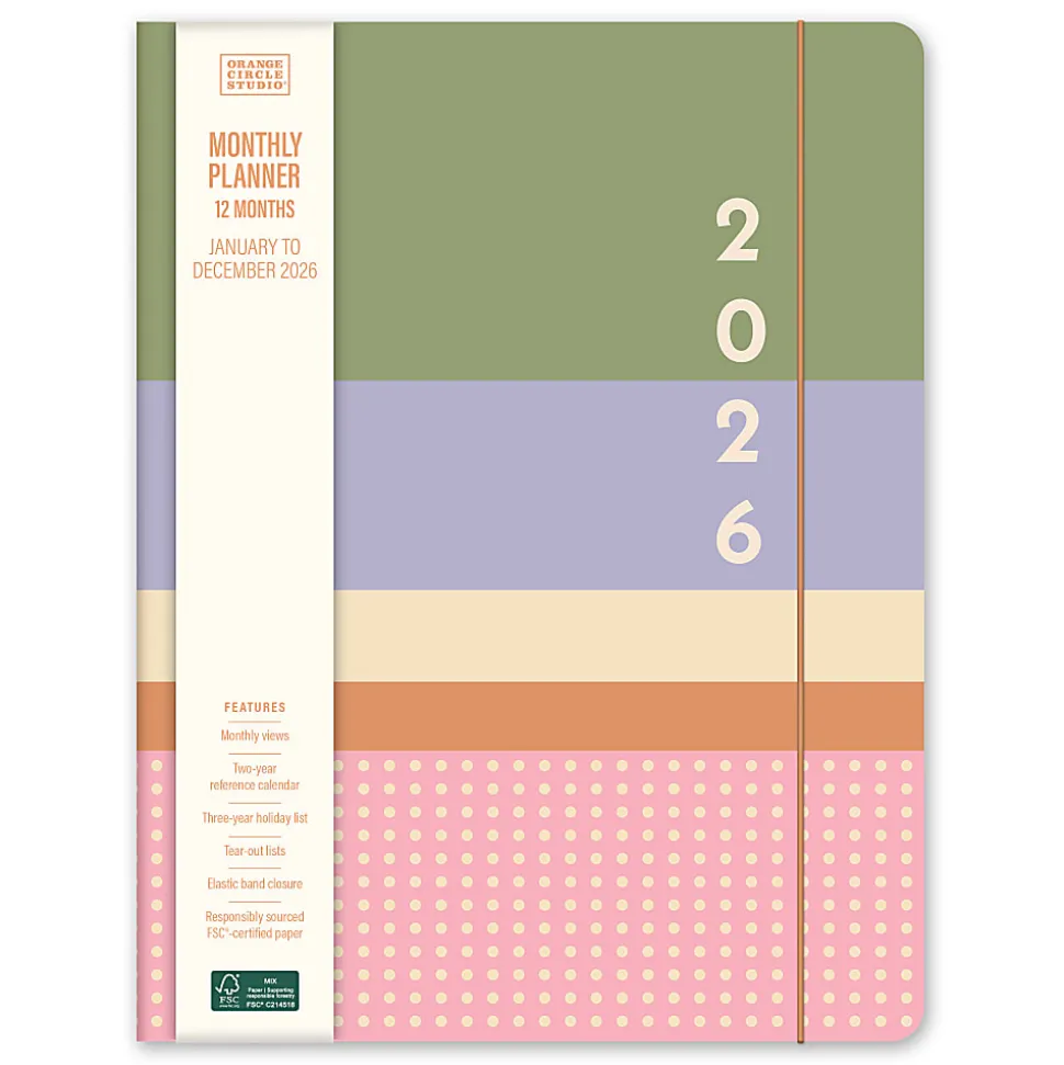 2026 Orange Circle Studio Just Right Monthly Planner, 9-3/4" x 7-1/2", Color Block, January To December, 26358