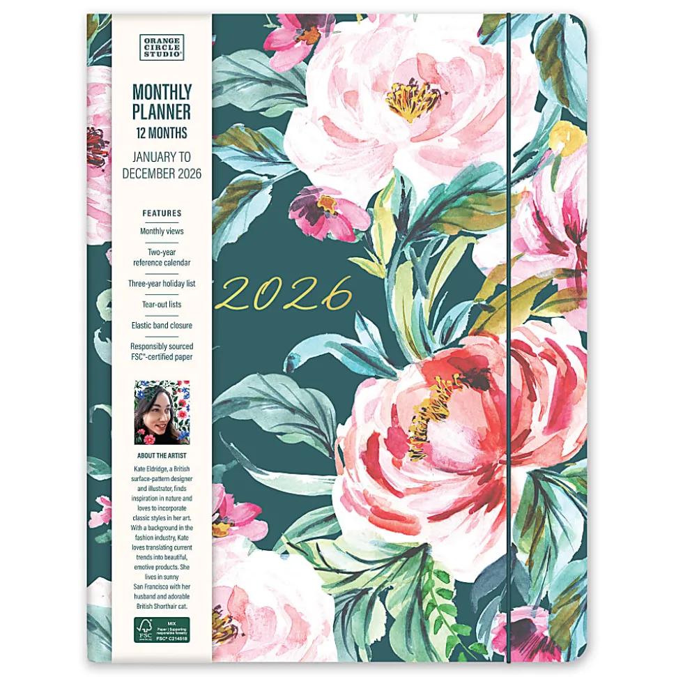 2026 Orange Circle Studio Just Right Monthly Planner, 9-3/4" x 7-1/2", Bella Flora, January To December, 26357
