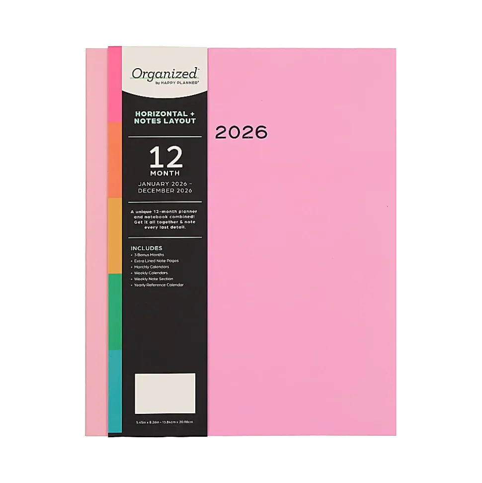 2026 Organized by Happy Planner Monthly/Weekly Classic Book Bound Soft Planner, 7-3/4" x 9-3/4", Blush, January To December, PB0006C008
