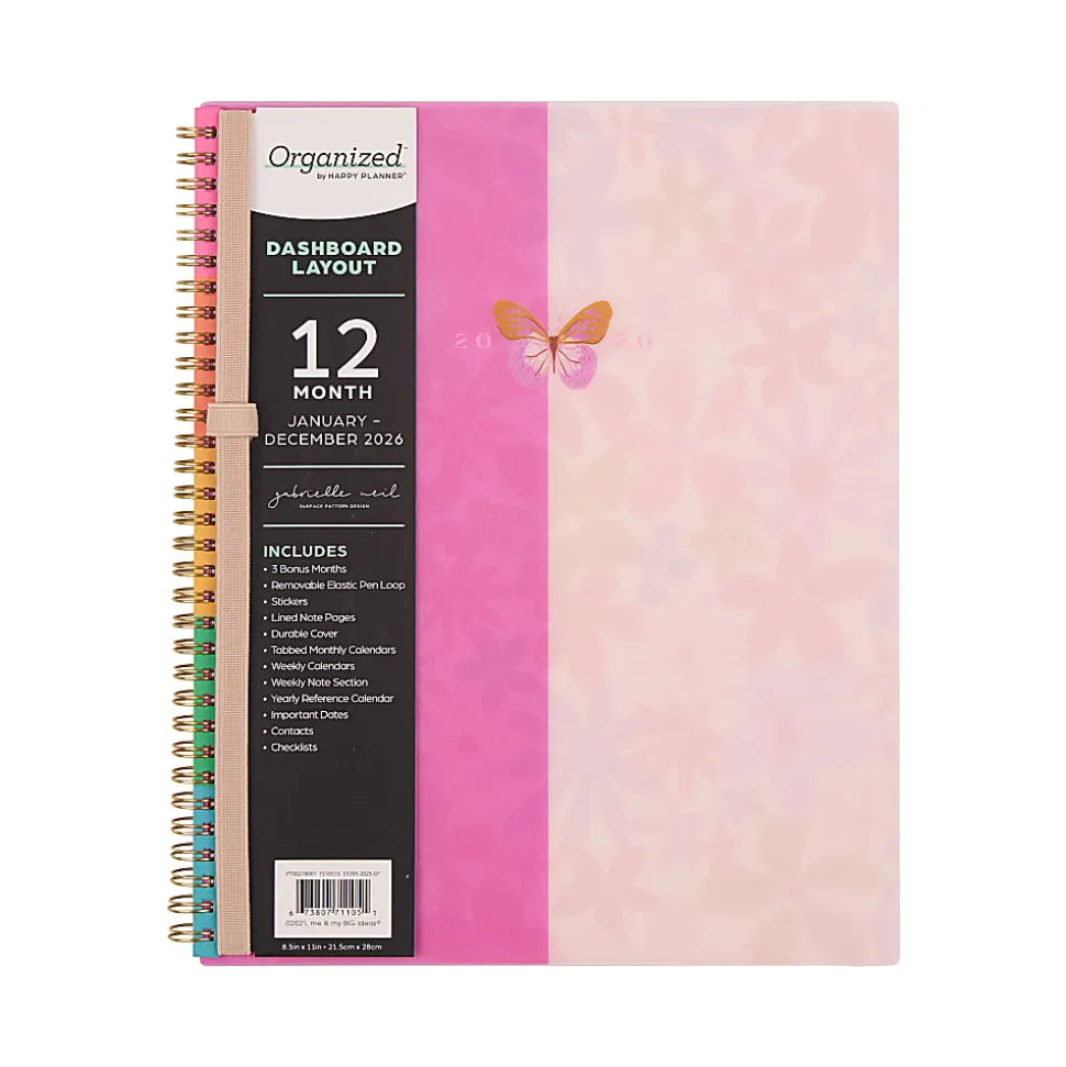 2026 Organized by Happy Planner Monthly/Weekly Big Twin Loop Planner, 8-1/2" x 11", Sunlit Floral, January To December, PT0021B001