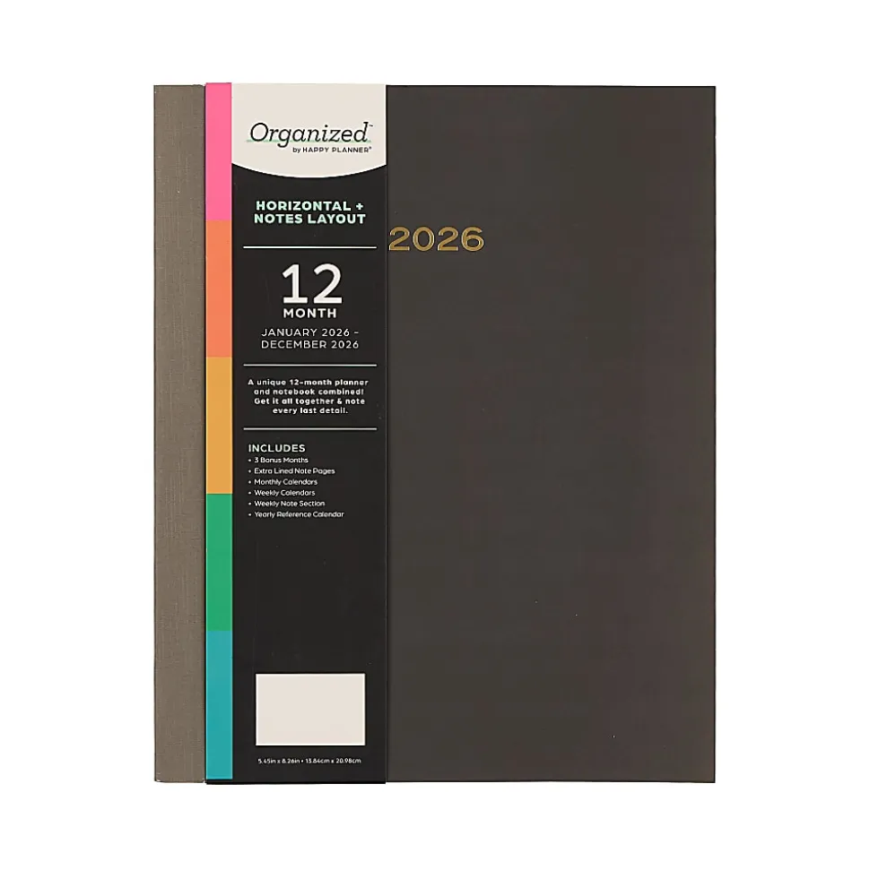 2026 Organized by Happy Planner Monthly/Weekly Classic Book Bound Soft Planner, 7-3/4" x 9-3/4", Midnight, January To December, PB0006C003