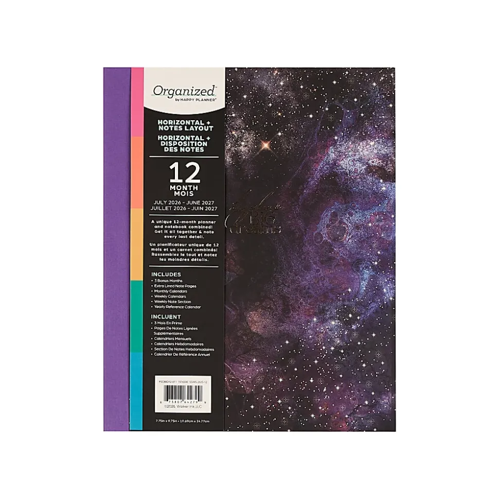 Organized by Happy Planner 12-Month Monthly/Weekly Classic Book Bound Soft Planner, 7-3/4" x 9-3/4", Stargaze Shimmer Dark Sky, July-June, Total Qty 1