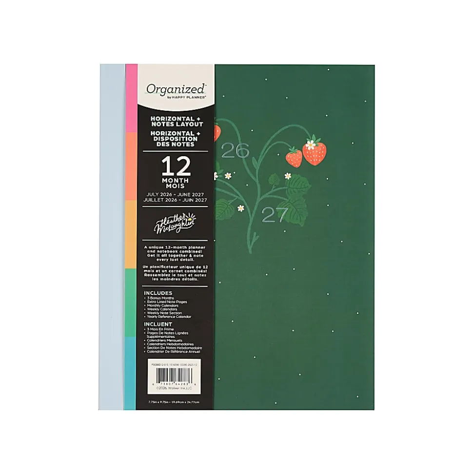 Organized by Happy Planner 12-Month Monthly/Weekly Classic Book Bound Soft Planner, 7-3/4" x 9-3/4", Strawberry, July 2026 - June 2027, Total Qty 1