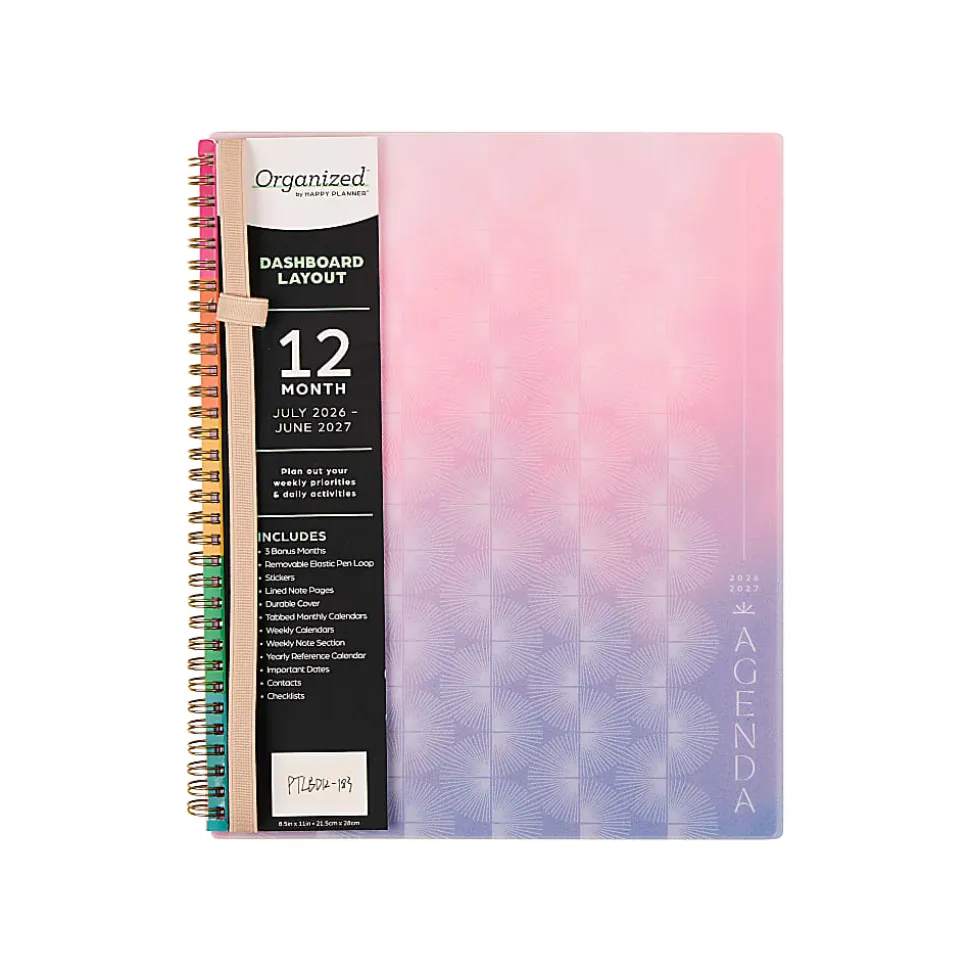 Organized by Happy Planner 12-Month Monthly/Weekly Big Twin Loop Planner, 8-1/2" x 11", Dreamy Palms Coral, July 2026 - June 2027, Total Qty 1