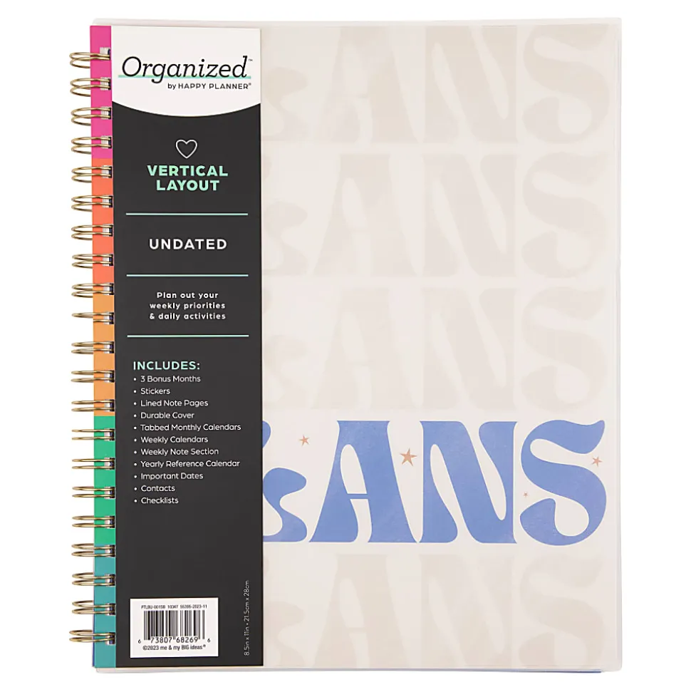 Organized by Happy Planner 12-Month Monthly/Weekly Big Happy Planner, 8-1/2" x 11", Tropical Blues, Undated, PTLBU-001SB