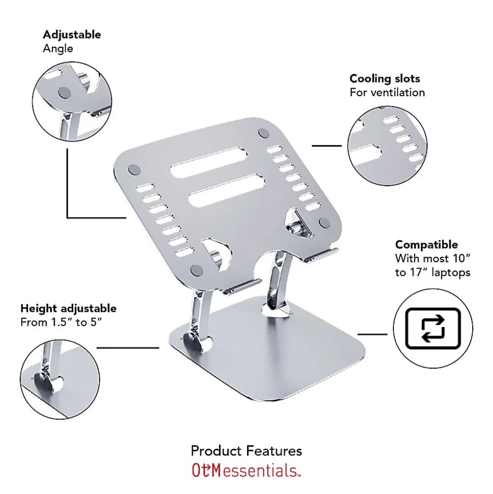 OTM Essentials Adjustable Laptop Stand, 10-5/8"H x 9"W x 9"D, Silver