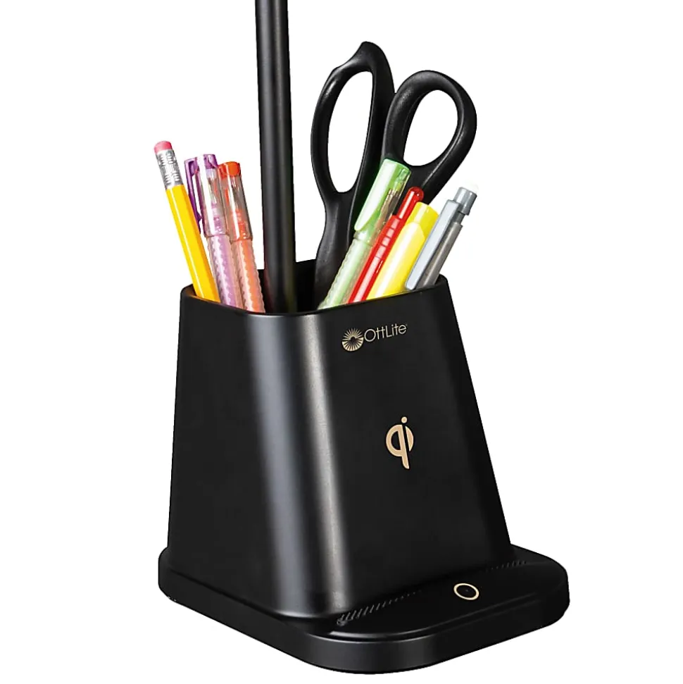 OttLite® Wellness Series Merge LED Desk Lamp With Wireless Charging, 18-1/4"H, Black Shade/Black Base