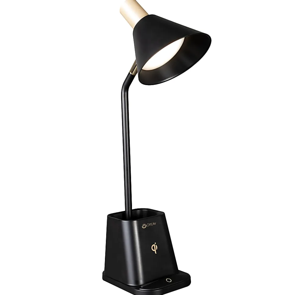 OttLite® Wellness Series Merge LED Desk Lamp With Wireless Charging, 18-1/4"H, Black Shade/Black Base