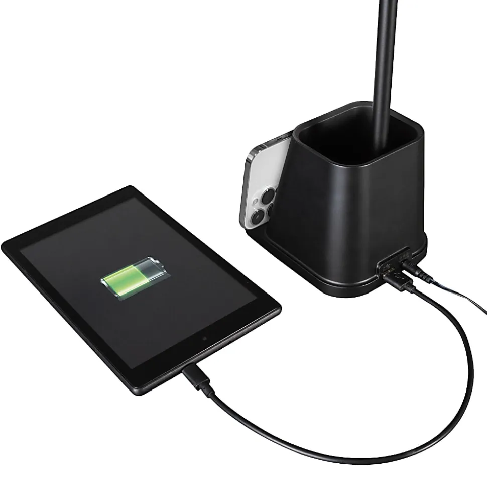 OttLite® Wellness Series Merge LED Desk Lamp With Wireless Charging, 18-1/4"H, Black Shade/Black Base