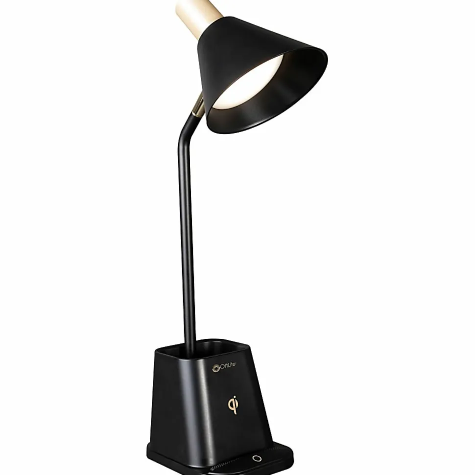 OttLite® Wellness Series Merge LED Desk Lamp With Wireless Charging, 18-1/4"H, Black Shade/Black Base