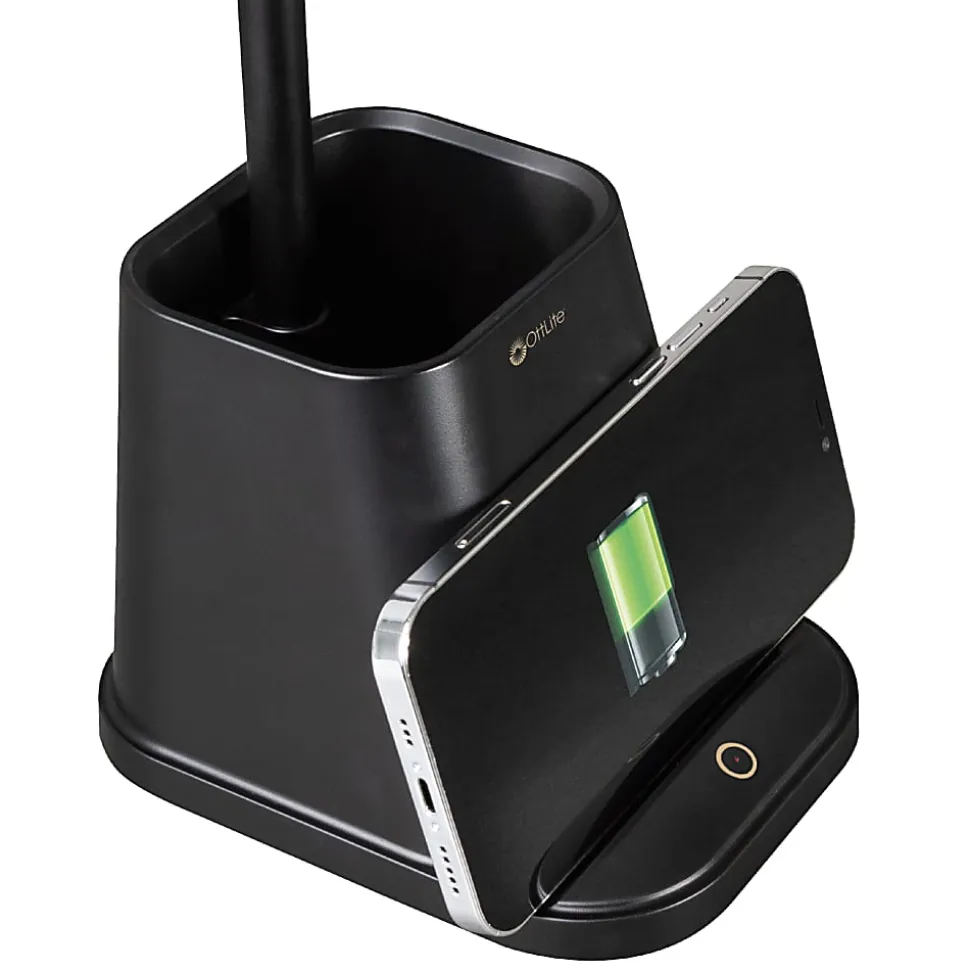 OttLite® Wellness Series Merge LED Desk Lamp With Wireless Charging, 18-1/4"H, Black Shade/Black Base
