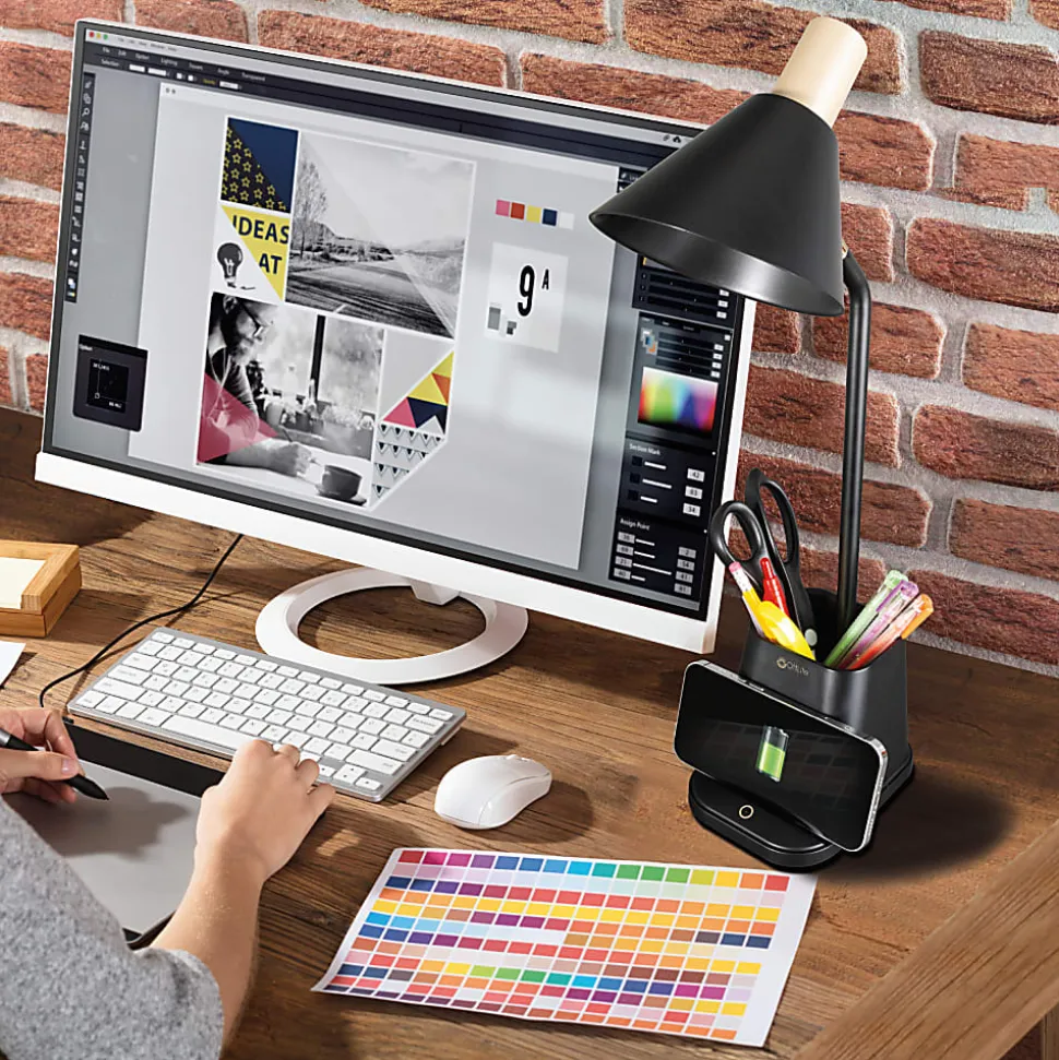 OttLite® Wellness Series Merge LED Desk Lamp With Wireless Charging, 18-1/4"H, Black Shade/Black Base