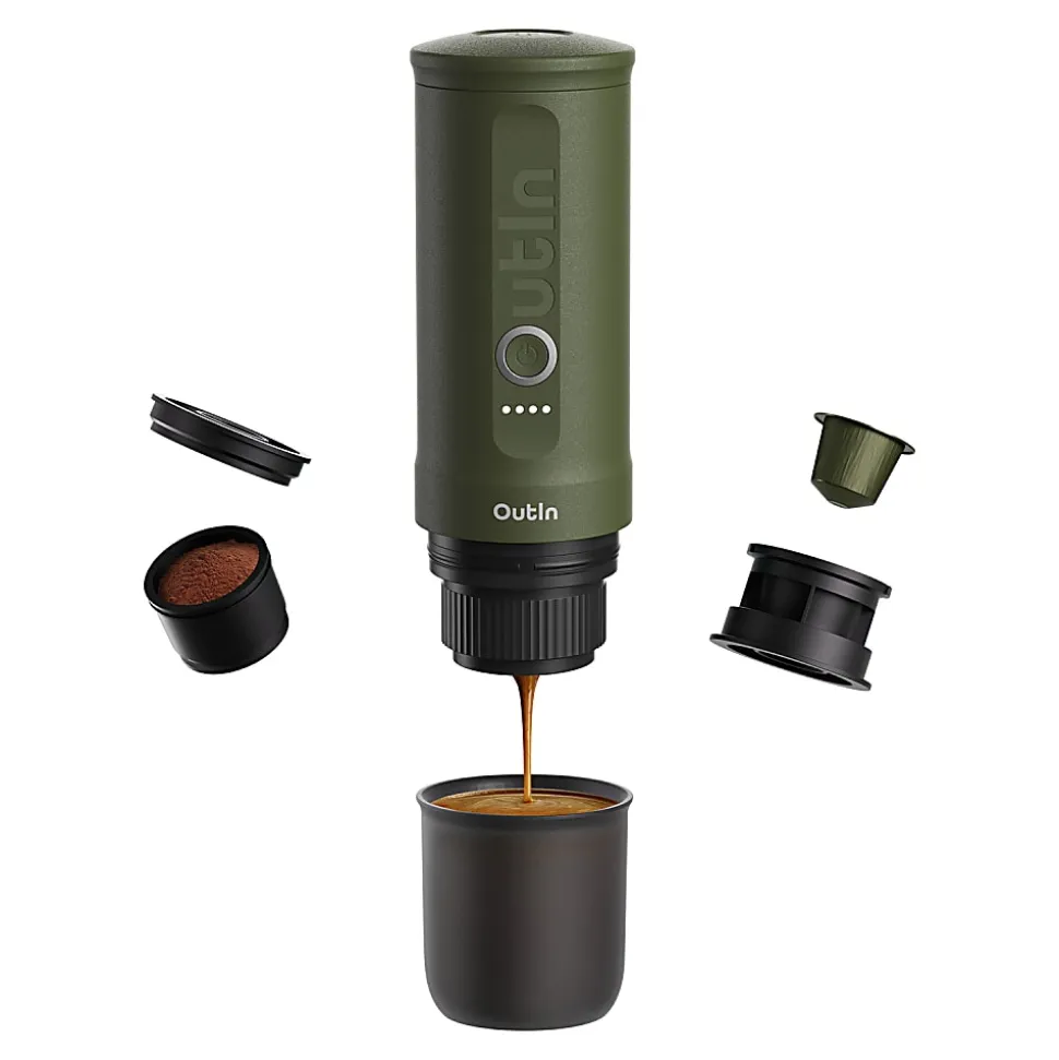 OutIn® Nano 3-Cup Portable Electric Espresso Machine, Forest Green