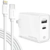 Overtime Dual-Port Wall Charger And 6' Apple MFi Lightning Cable, White