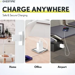 Overtime Dual-Port Wall Charger And 6' Apple MFi Lightning Cable, White