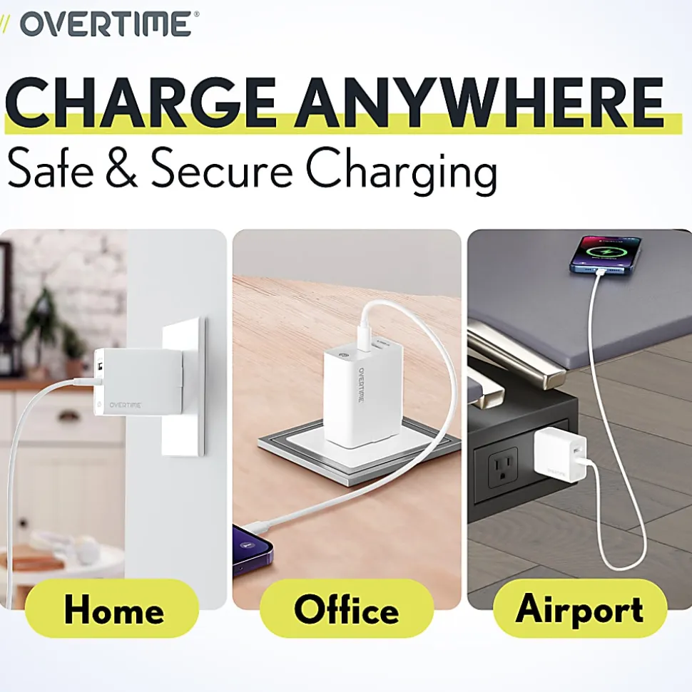 Overtime Wall And Car Charger Kit, 6', White, OHC6TC