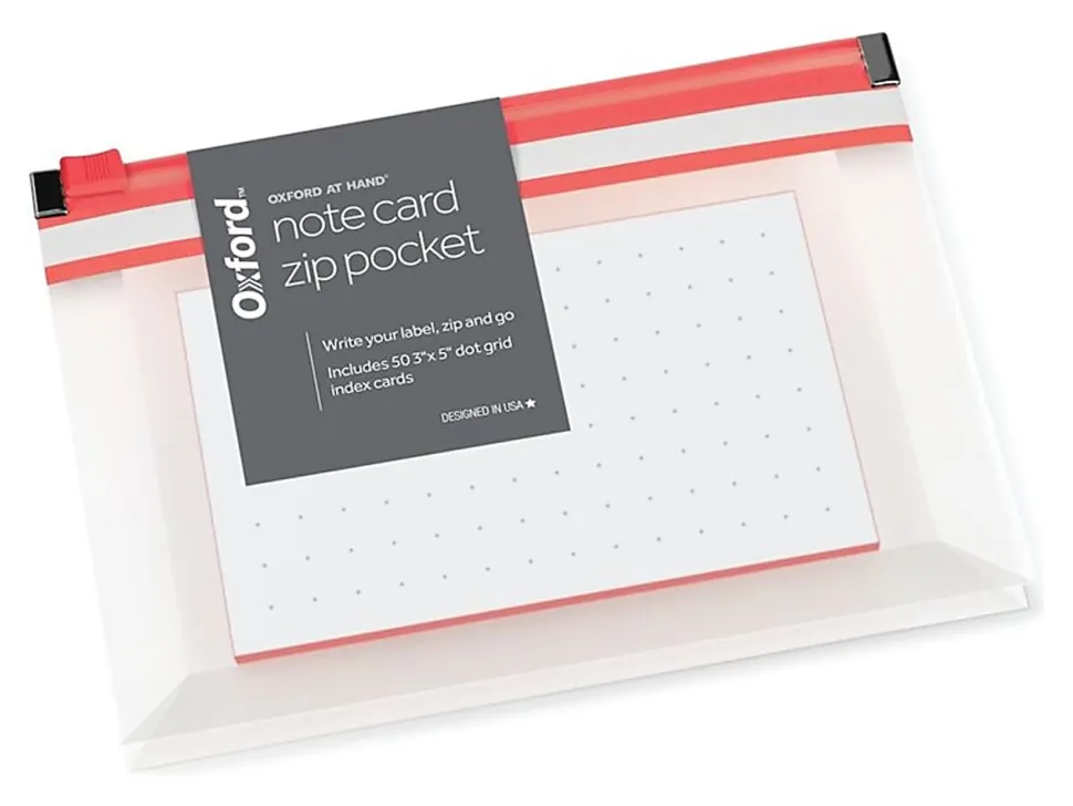 Oxford® At Hand Note Card Zip Pocket, Hyper Orange