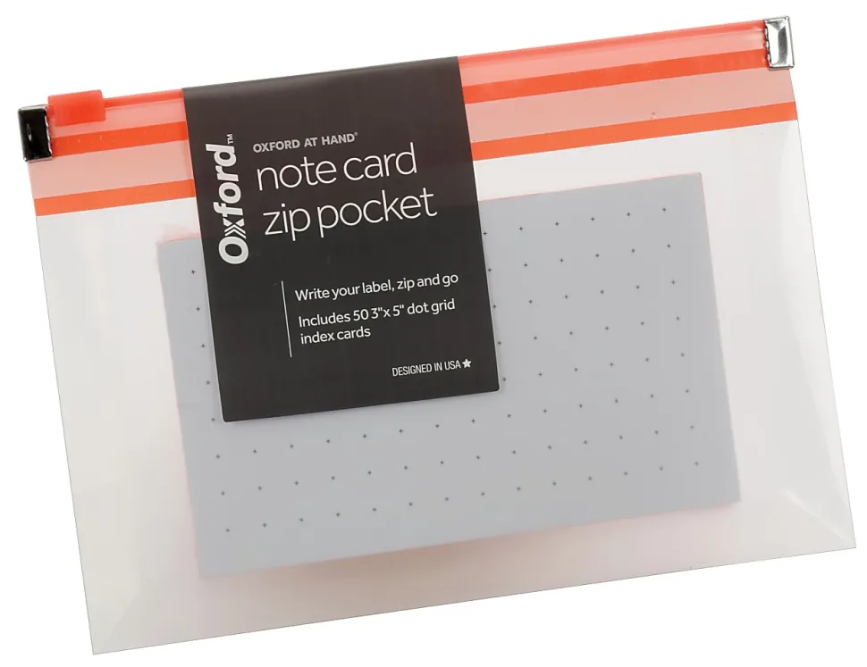 Oxford® At Hand Note Card Zip Pocket, Hyper Orange