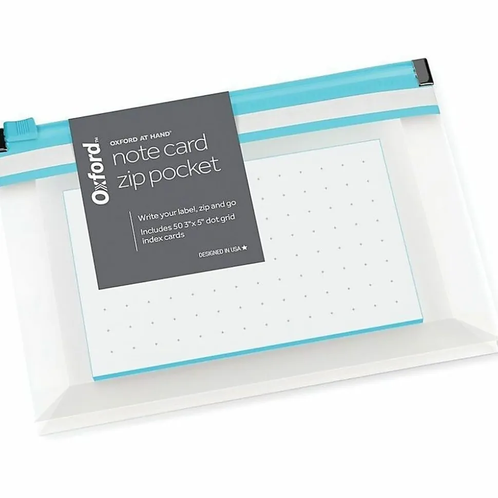 Oxford® At Hand Note Card Zip Pocket, Shoreline Blue