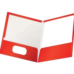 Oxford™ Laminated Twin-Pocket Folders, 8 1/2" x 11", Red, Box Of 25