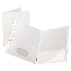 Oxford™ Laminated Twin-Pocket Folders, 8 1/2" x 11", White, Box Of 25