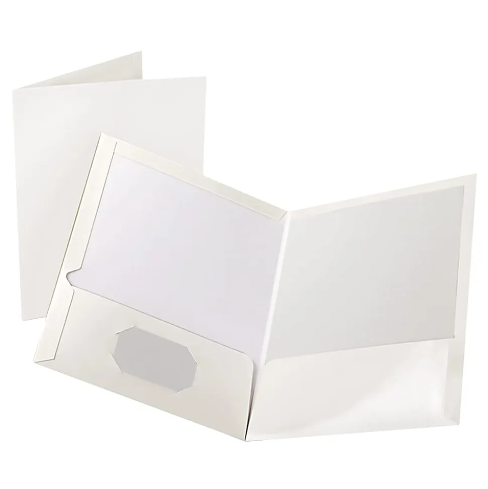 Oxford™ Laminated Twin-Pocket Folders, 8 1/2" x 11", White, Box Of 25