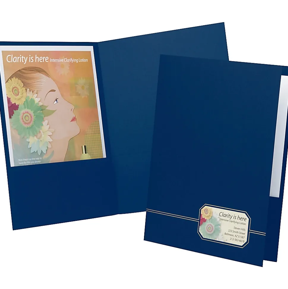 Oxford™ Monogram Executive Twin Pocket Folder, Letter Size, Blue/Gold, Pack Of 4