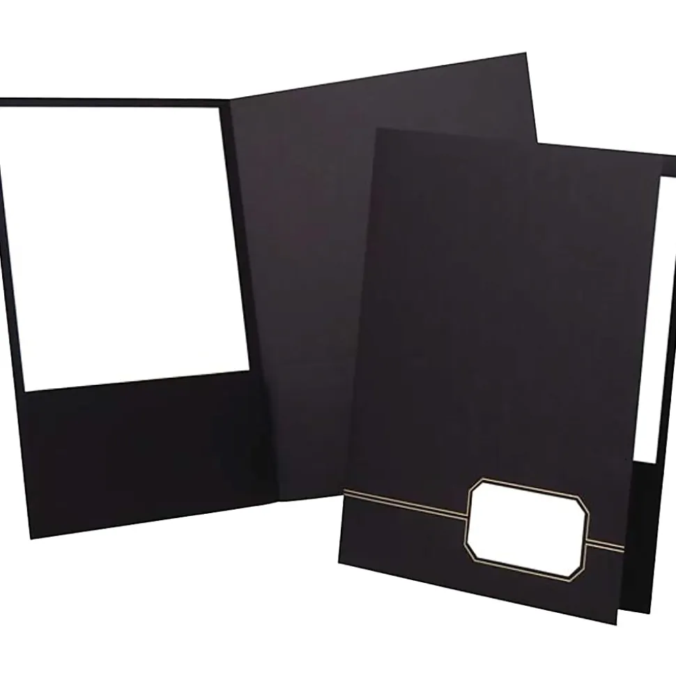 Oxford™ Monogram Executive Twin Pocket Portfolios, 9" x 11 7/8", Black/Gold, Pack Of 4