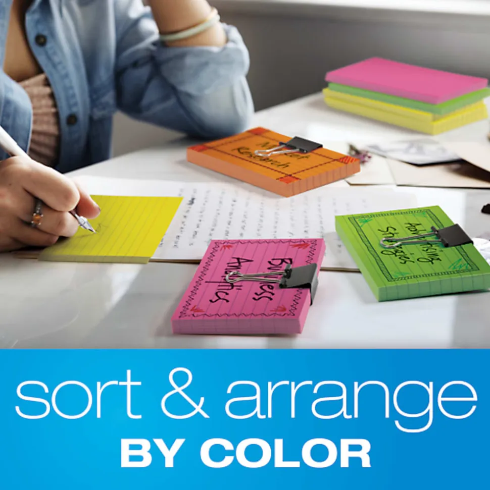 Oxford® Neon Index Cards, 3" x 5", Ruled, Assorted Colors, 100 Per Pack
