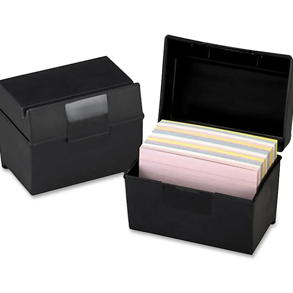 Oxford Plastic Index Card Boxes with Lids - External Dimensions: 6"x 4" - 400x Card - Flip Top Closure - Plastic - Black - - 01461