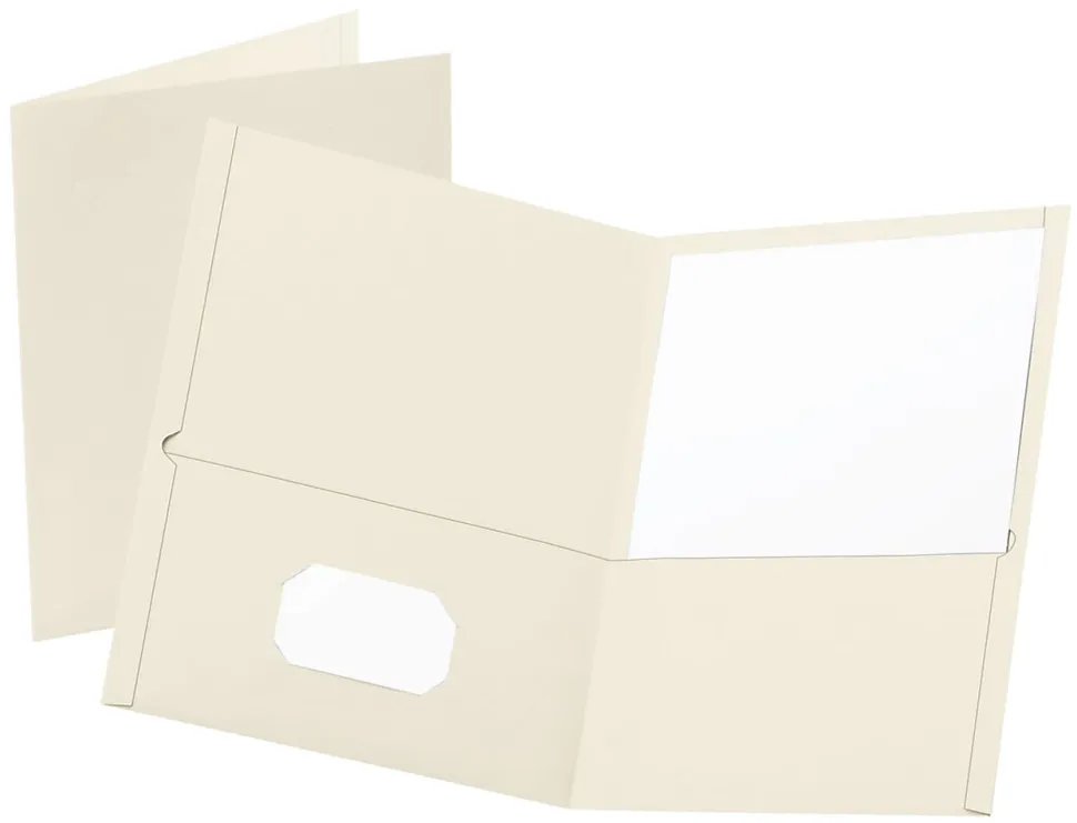 Oxford™ Twin-Pocket Portfolios, 8 1/2" x 11", White, Pack Of 25