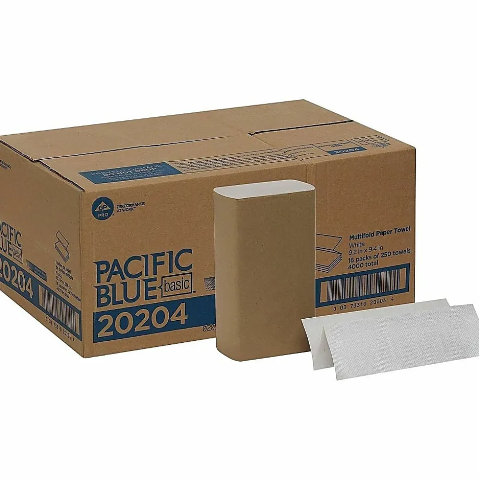 Pacific Blue Basic® by GP PRO, 1-Ply, Multifold Paper Towels, 9.2" X 9.4", White, 250 Sheets per Pack, 16 Packs Per Case