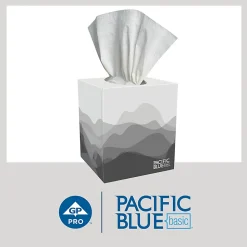 Pacific Blue Basic® 2-Ply Facial Tissues, Cube Box, White, 100% Recycled Fiber, 86 Tissues Per Box, 36 Boxes Per Case