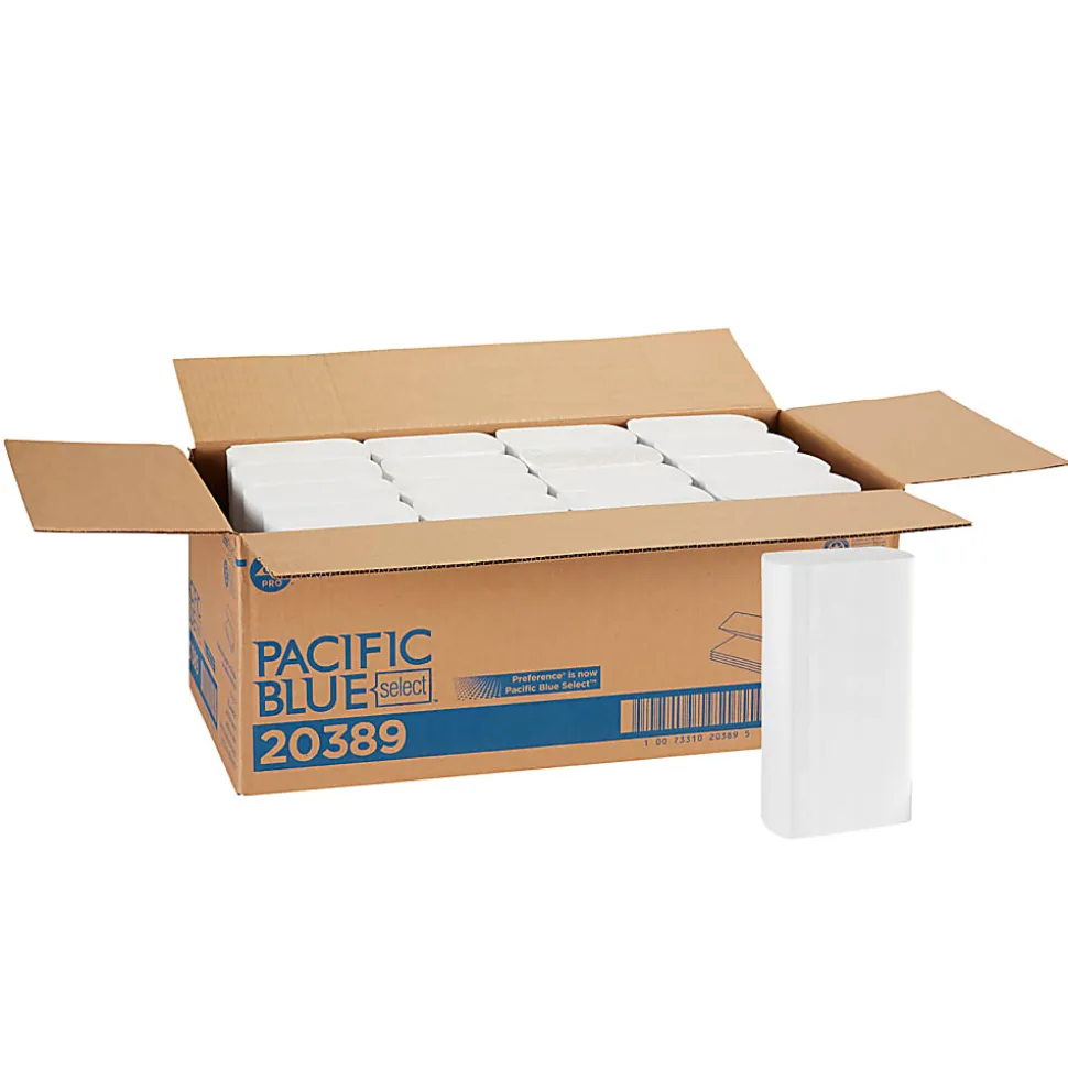 Pacific Blue Select® by GP PRO, 1-Ply, Multifold Towels, 9.2" X 9.4", 40% Recycled, White, 250 Sheets per Pack, 16 Packs Per Case