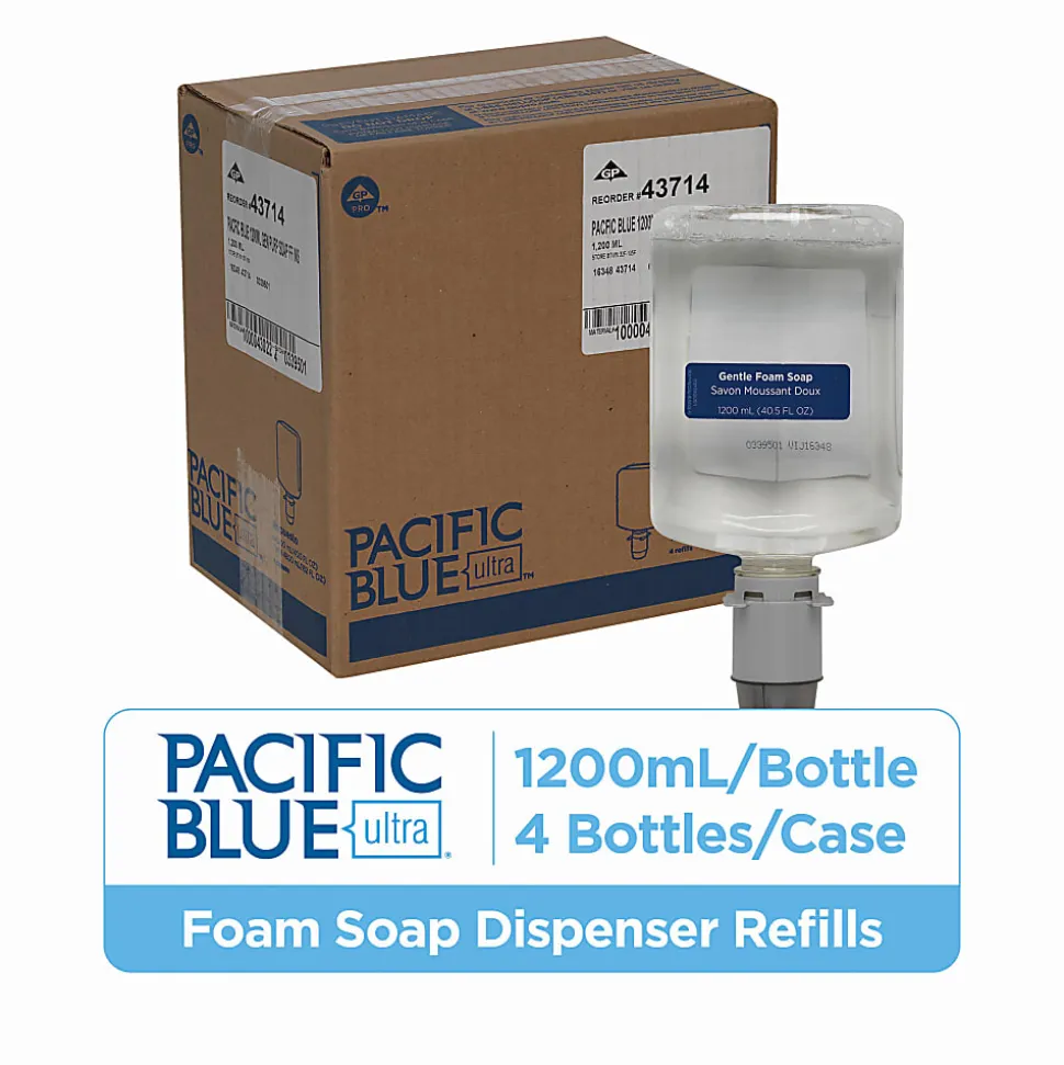 Pacific Blue Ultra® Gentle Foam Hand Soap Refills for Manual Dispensers, Dye & Fragrance Free, 1200 mL per Bottle, Case of 4 Bottles (4800 mL)