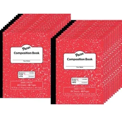 Pacon® Composition Books, Grade 3, 9-3/4" x 7-1/2", Primary Ruled, 24 Sheets, Red Marble, Pack Of 24 Books