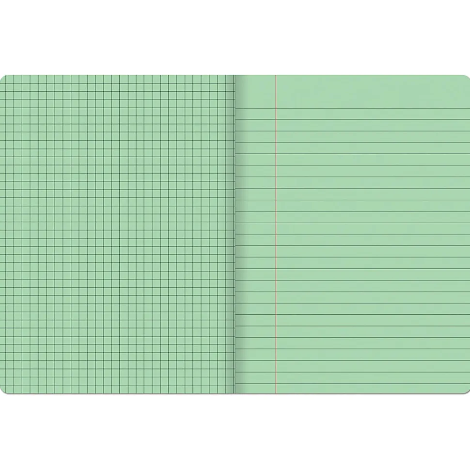 Pacon Dual Ruled Composition Books, 1/4” Grid And 3/8” (Wide) 9-3/4" x 7-1/2", Green, 100 Sheets, Pack Of 6 Books