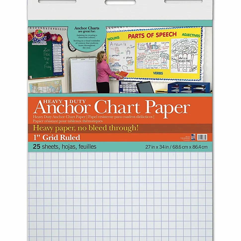 Pacon® Heavy Duty Anchor Chart Paper, 27" x 34", Grid Ruled, 25 Sheets, White, 4 Packs