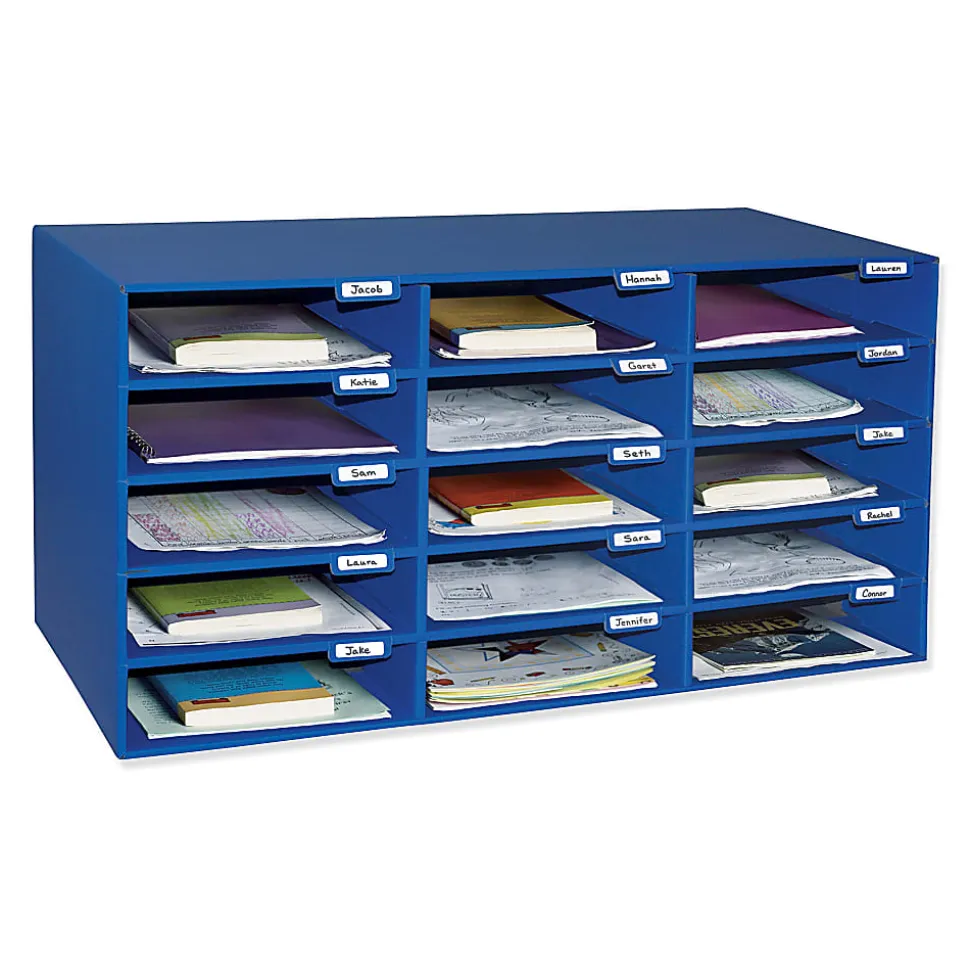 Pacon® 70% Recycled Mailbox Storage Unit, 15 Slots, Blue